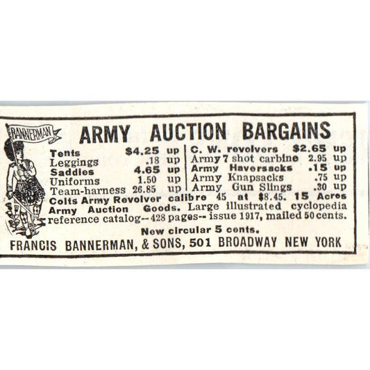 c1920 Harper's Ad - Army Auction Bargains Francis Bannerman & Sons NY EA3