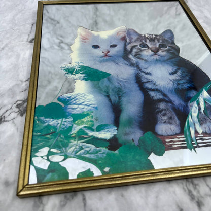 Vintage Kitschy Cat Kitten Decal Wall Mirror 8x10” TI1