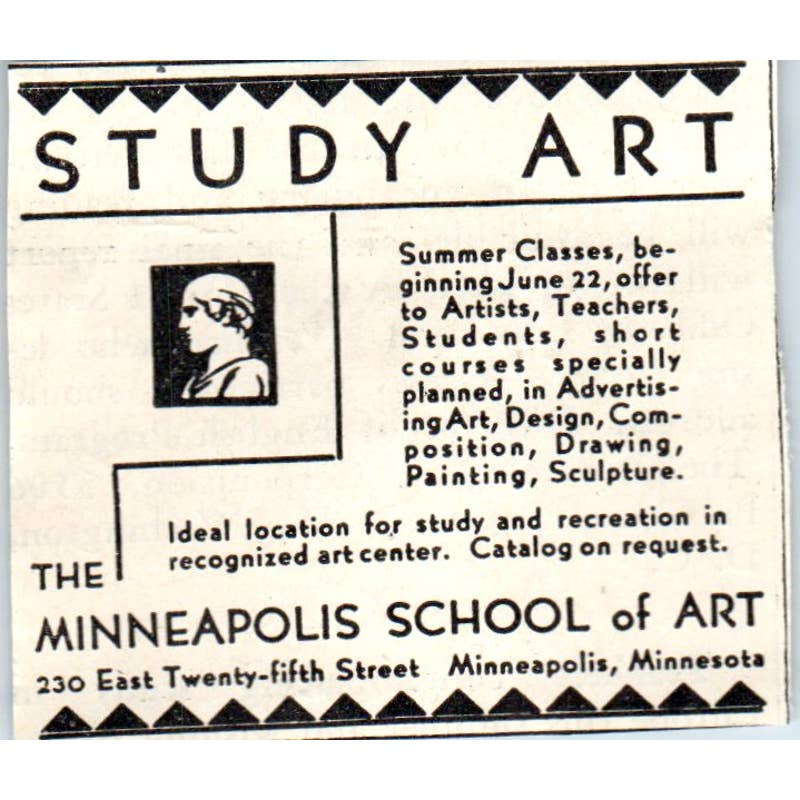 1931 Study Art Minneapolis School of Art Summer Classes Ad ~2x2.5 SE6-1