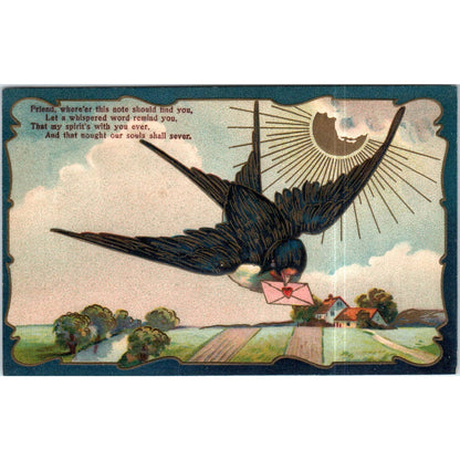 Embossed 1910 Swallow carries valentine in beak. Original Postcard TK1-P13