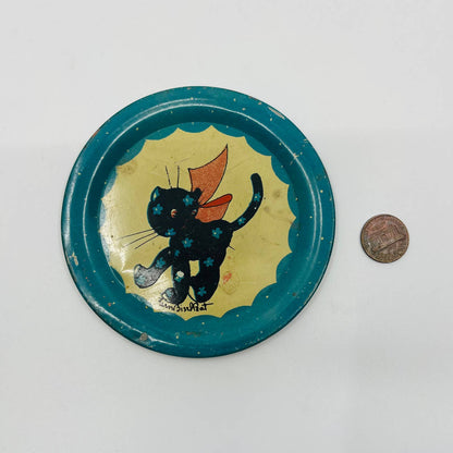 1930s Tin Litho Fern Bissel Peat Calico Cat Child's Tea Set Saucer Plate SB4