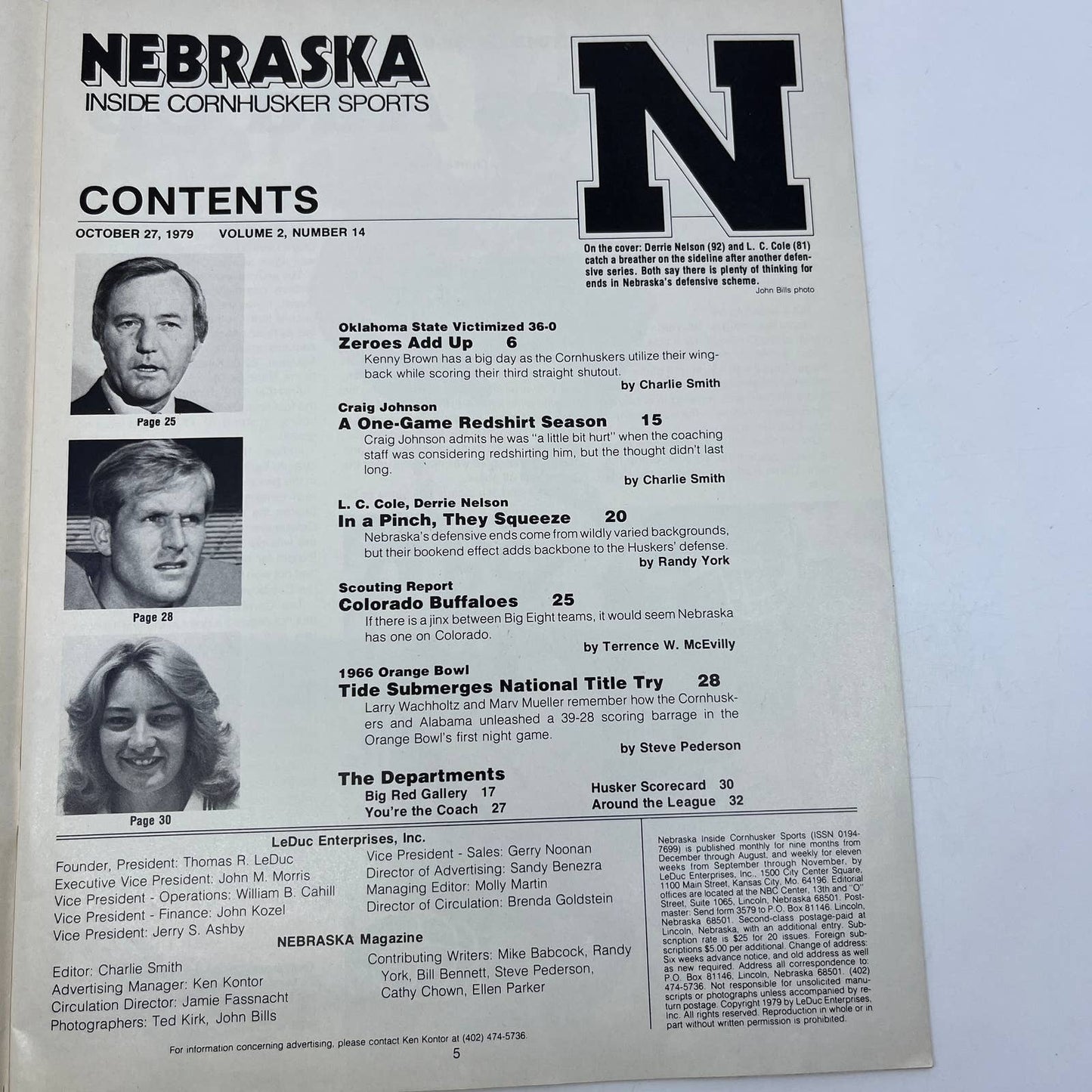 1979 Oct 27 Nebraska Inside Cornhusker Sports Magazine Derrie Nelson LC Cole TH7