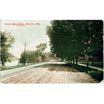 South Main Street Mayville Wisconsin 1911 Original Postcard TJ9-P3
