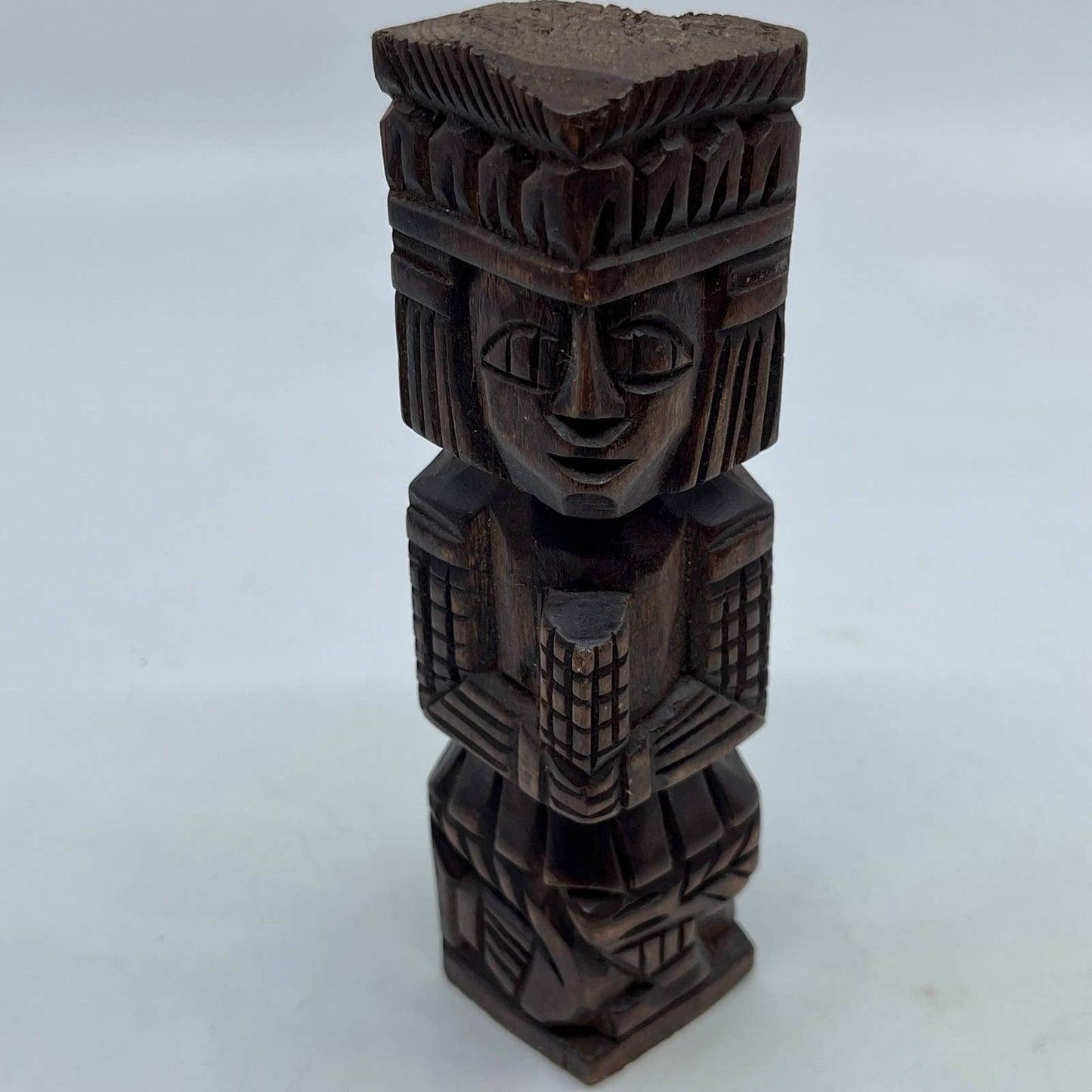 Vtg Mexican Pre Columbian Aztec Maya Priest Wood Totem Yucatan Mexico 6" TH7-1