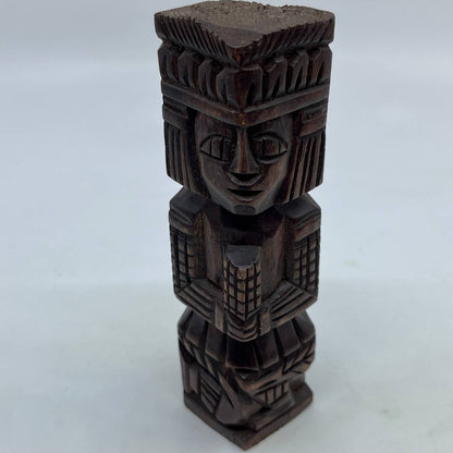 Vtg Mexican Pre Columbian Aztec Maya Priest Wood Totem Yucatan Mexico 6" TH7-1