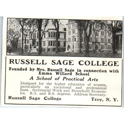 Russell Sage College Troy NY - 1921 Original Ad TJ7-S7