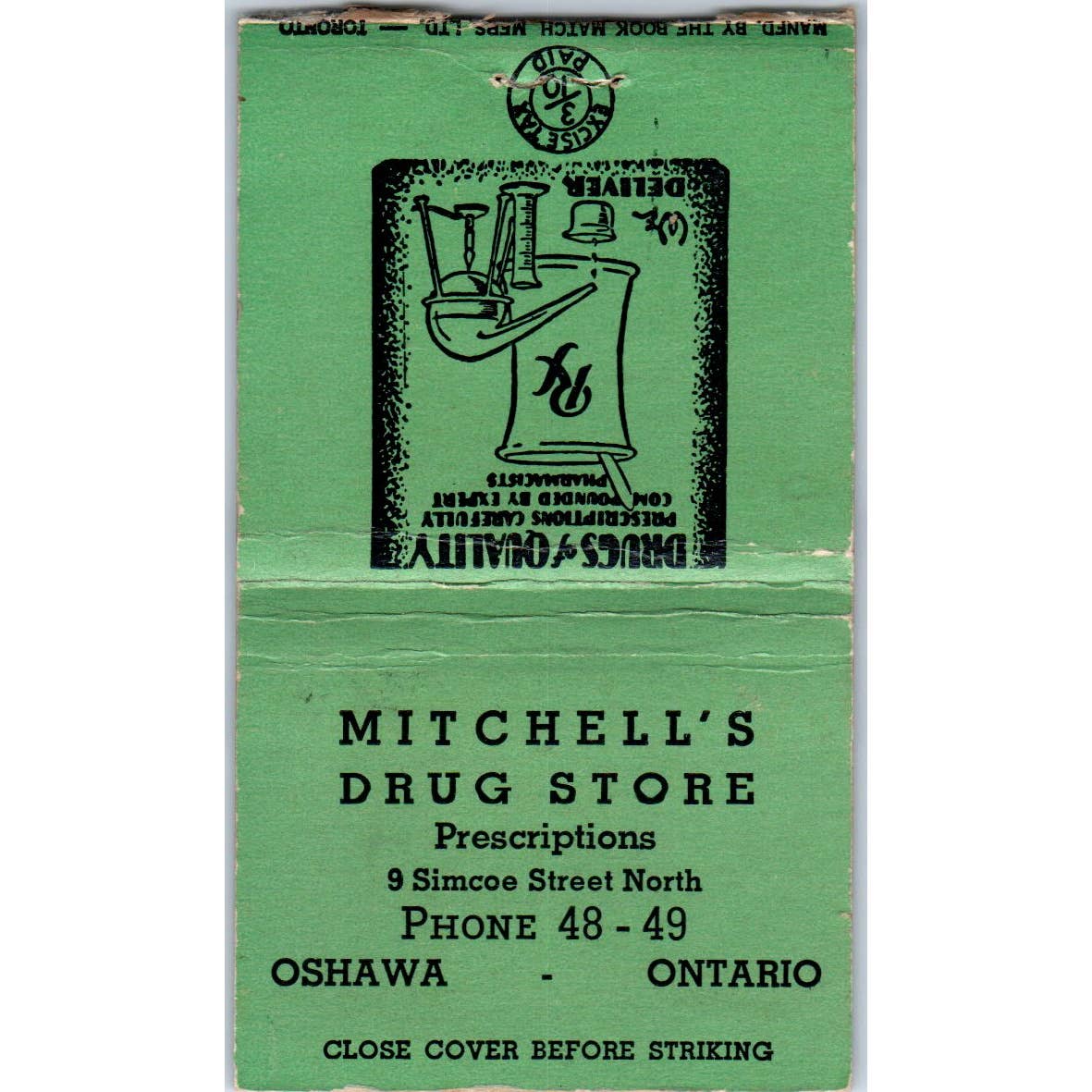Mitchell's Drug Store Oshawa Ontario Advertising Matchbook Cover SA1-M11