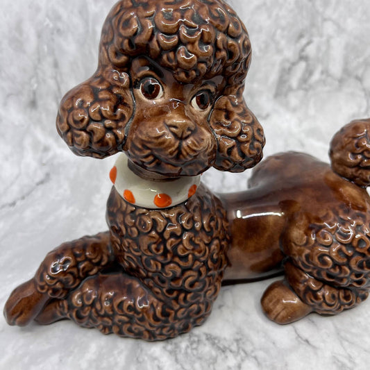 Vintage MCM Gloss Brown Chocolate Poodle Atlantic Mold Porcelain Figure 7x11 TJ2