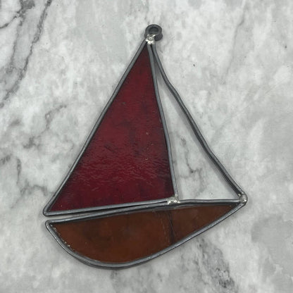 Vintage Handmade Sailboat Stained Glass Sun Catcher 4x5" SF1