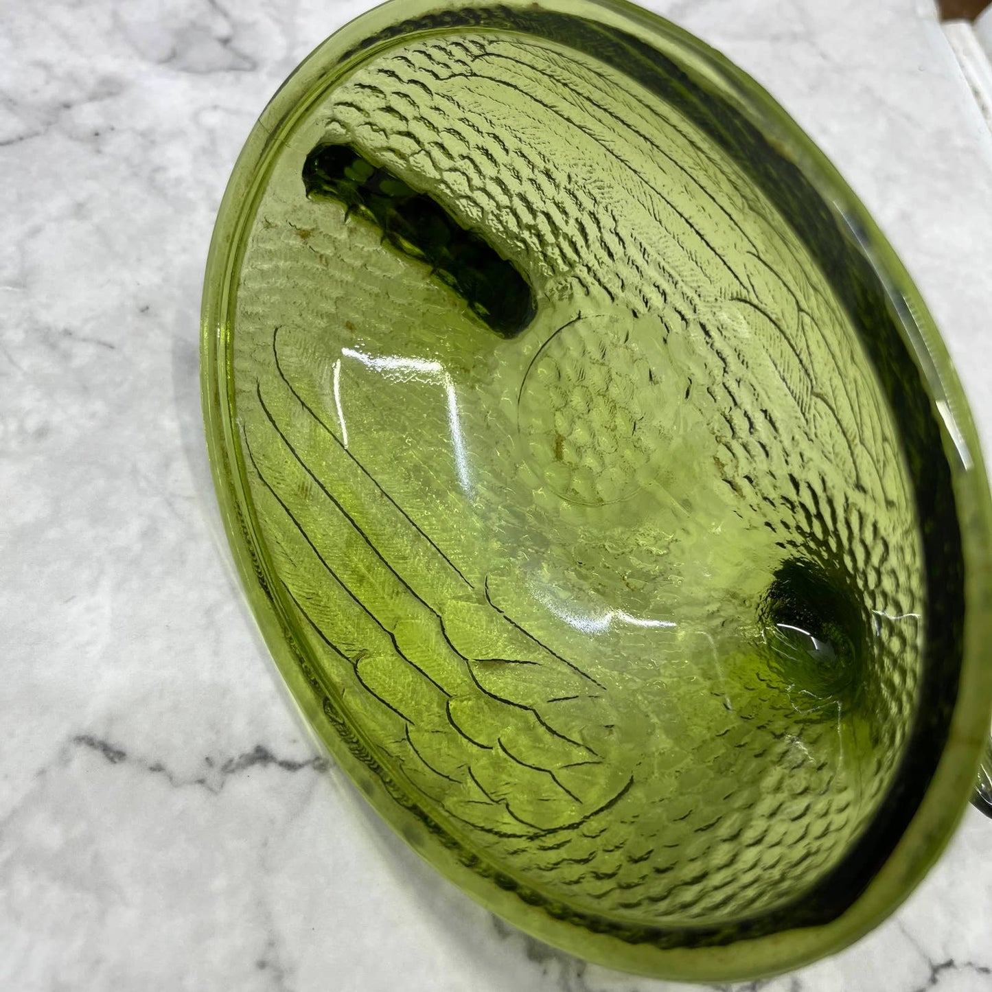 Vintage Nesting Hen Green Avocado Indiana Glass Hen on Nest Candy Dish ~7x5" TI6