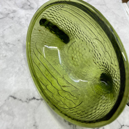 Vintage Nesting Hen Green Avocado Indiana Glass Hen on Nest Candy Dish ~7x5" TI6
