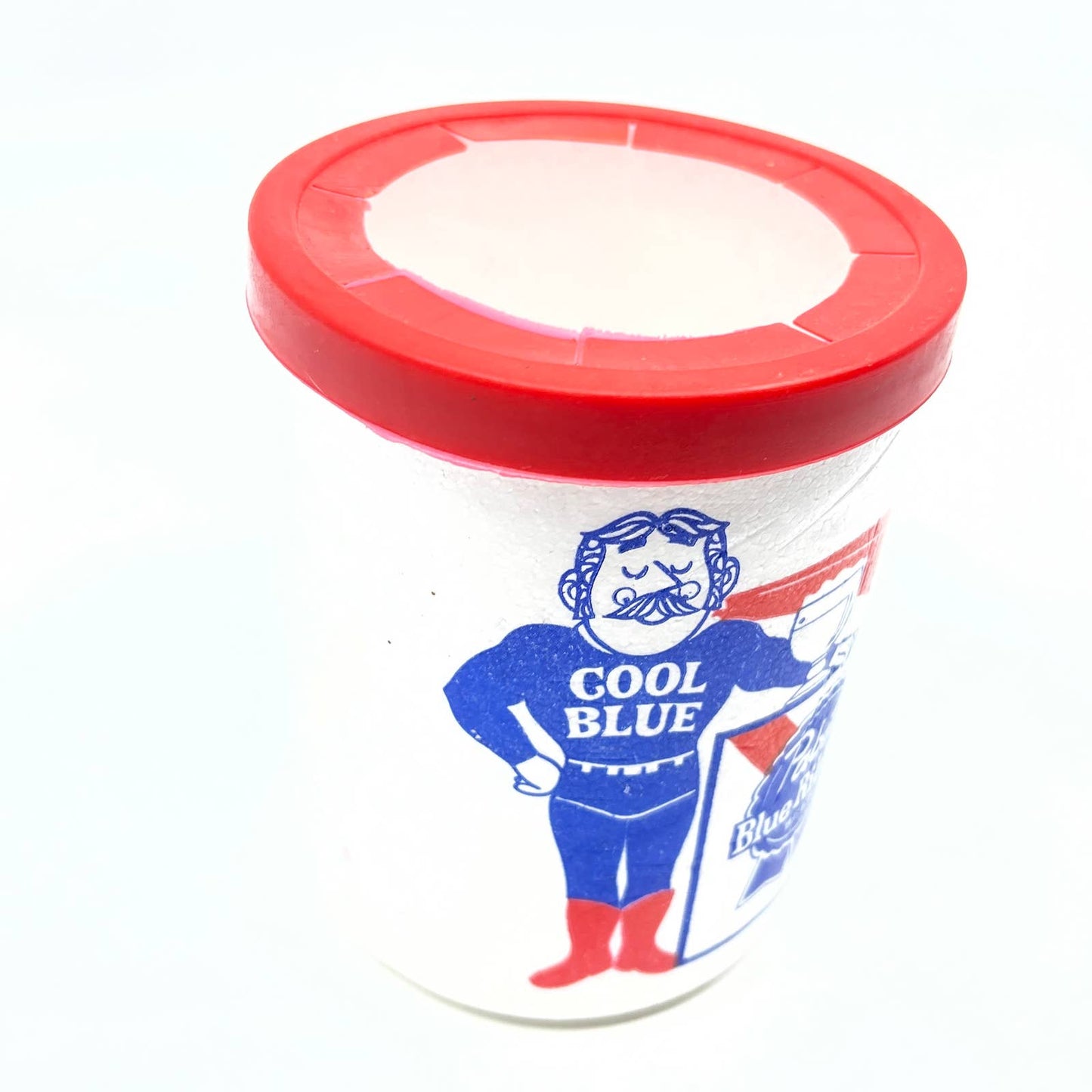 Vintage Pabst Blue Ribbon PBR Cool Blue Man Styrofoam Can Koozie TF6