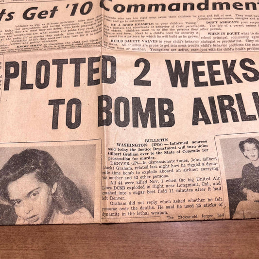 Vintage Cleveland News November 15, 1955 Airline Bomb Adlai Stevenson DeSoto B4