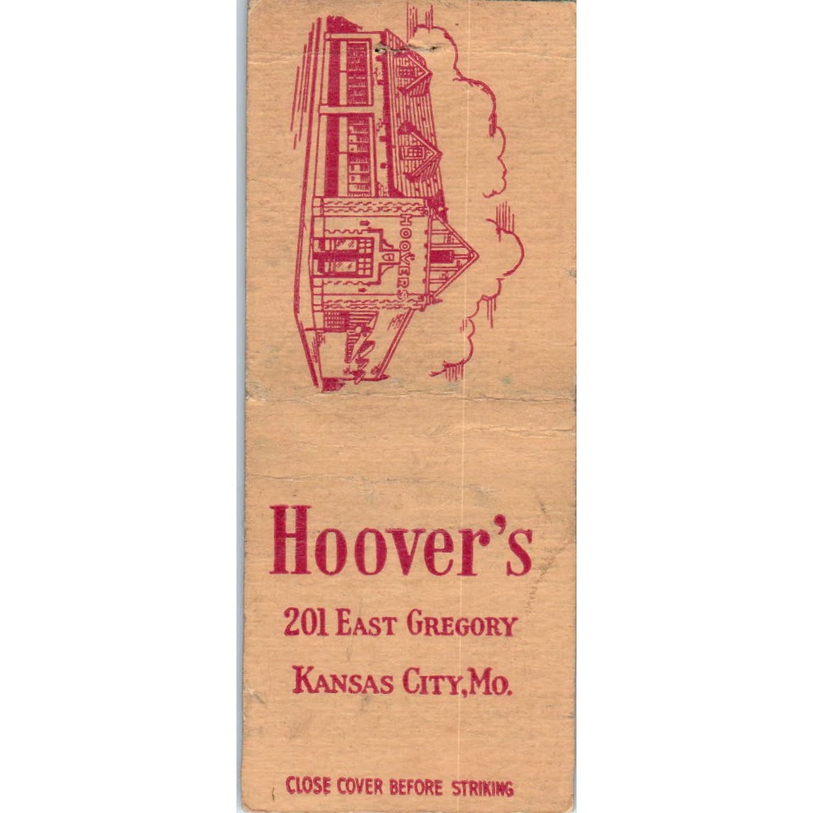 Hoover's 201 East Gregory Kansas City MO Advertising Matchbook Cover SA9-M6