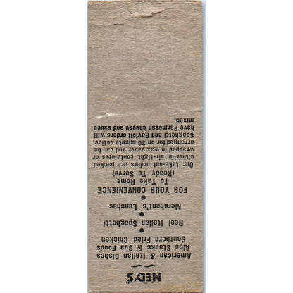 Ned's Restaurant Ned Domino Lincoln Nebraska Advertising Matchbook Cover MM9-5