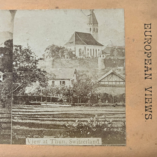 View at Thun Switzerland Antique Stereoview Card H2-4