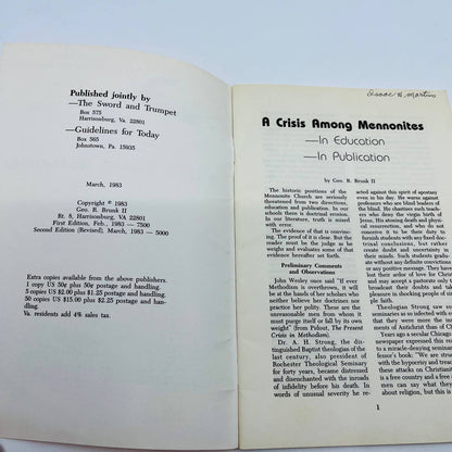 1983 A Crisis Among Mennonites In Education, In Publication Geo R Brunk II BA1