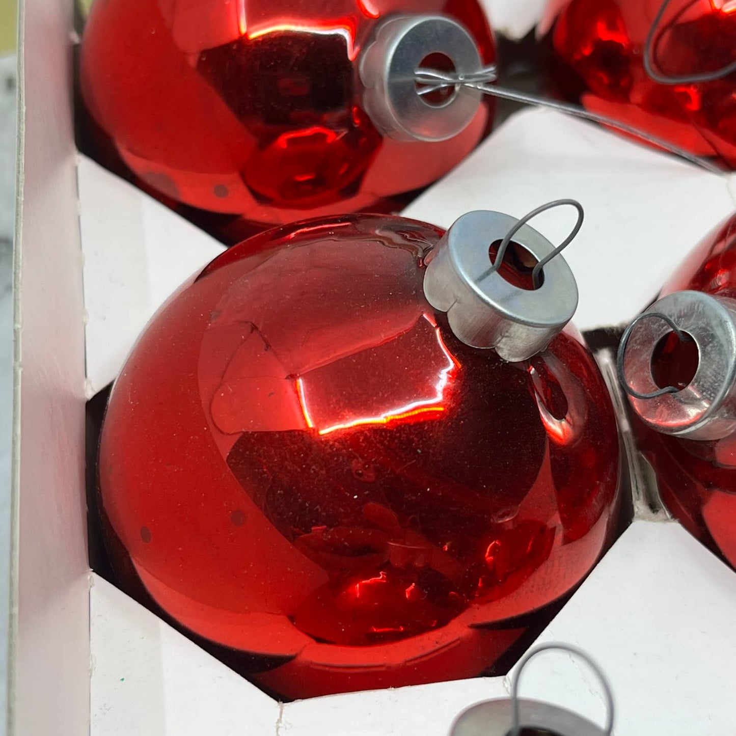 HOLLY 6 Vintage 2 5/8" Mercury Glass Ornaments Original Box Red TJ9