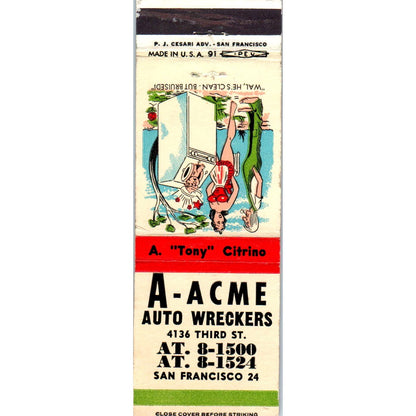 A-ACME Auto Wreckers San Francisco CA Advertising Matchbook Cover SA9-M9