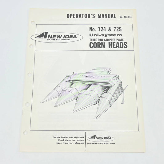 New Idea 724 & 725 Uni-system 3 Row Stripper Plate Corn Head Operator Manual TB9