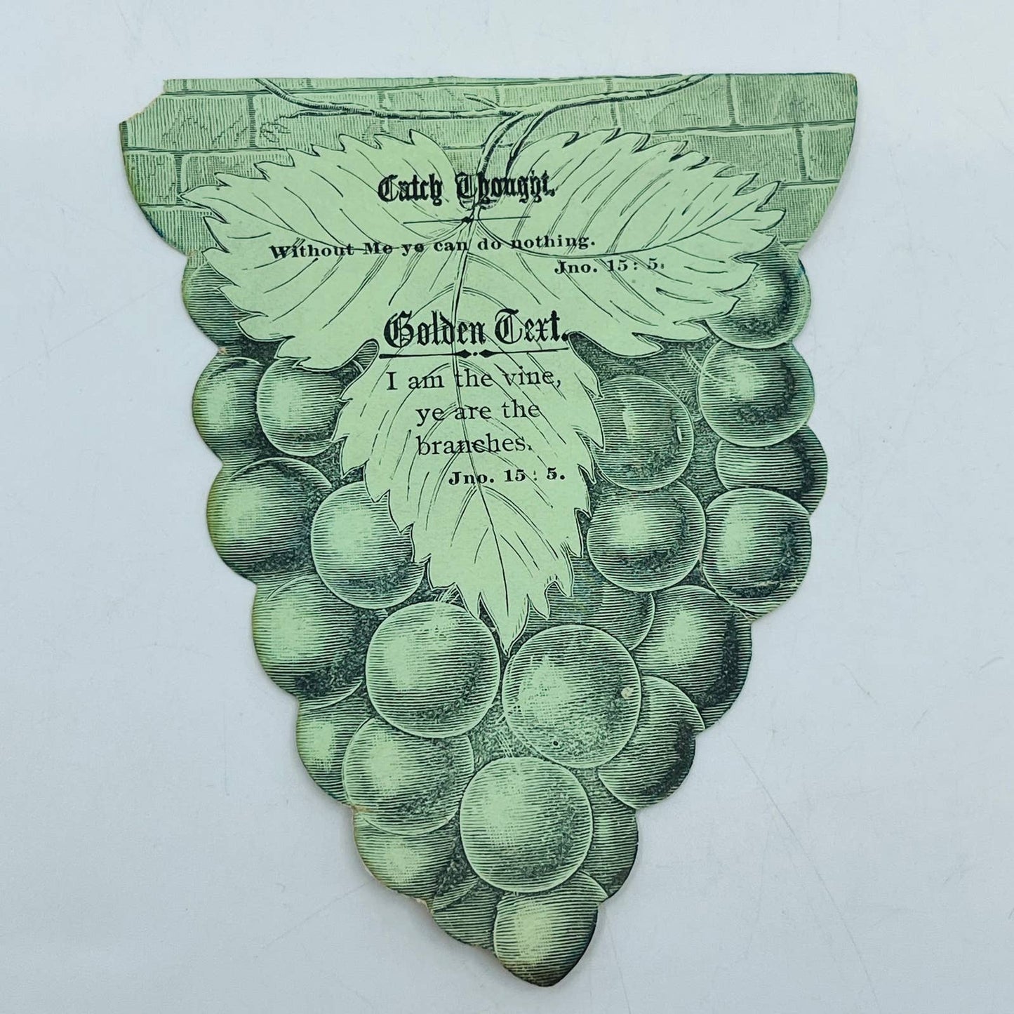 1880s Victorian Holy Prayer Card Die Cut Engraving John 15:5 Grapes Vine AA2