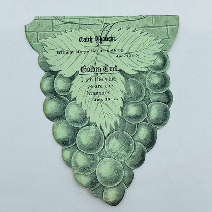 1880s Victorian Holy Prayer Card Die Cut Engraving John 15:5 Grapes Vine AA2
