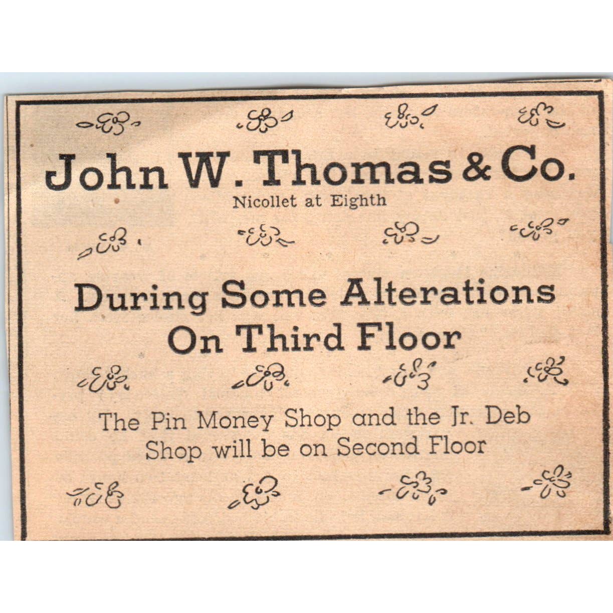 1935 Minneapolis Journal Newspaper Ad John W. Thomas Department Store FL5-6