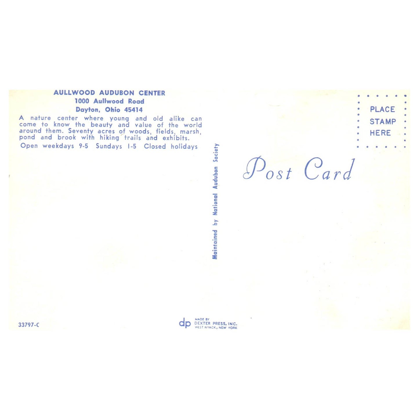 Vintage Postcard - Aullwood Audubon Center Dayton Ohio AD9