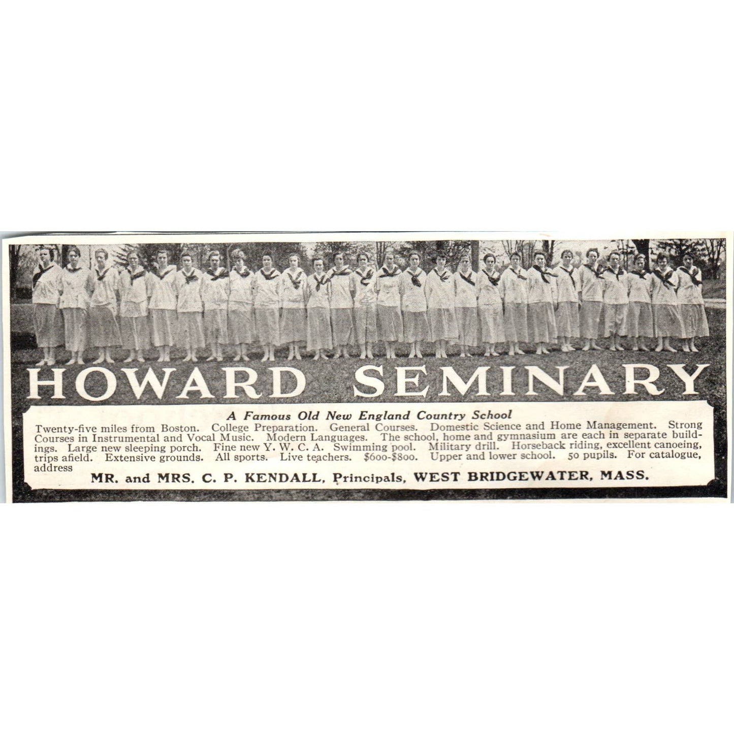 c1920 Harper's Ad - Howard Seminary West Bridgewater MA C.P. Kendall EA3