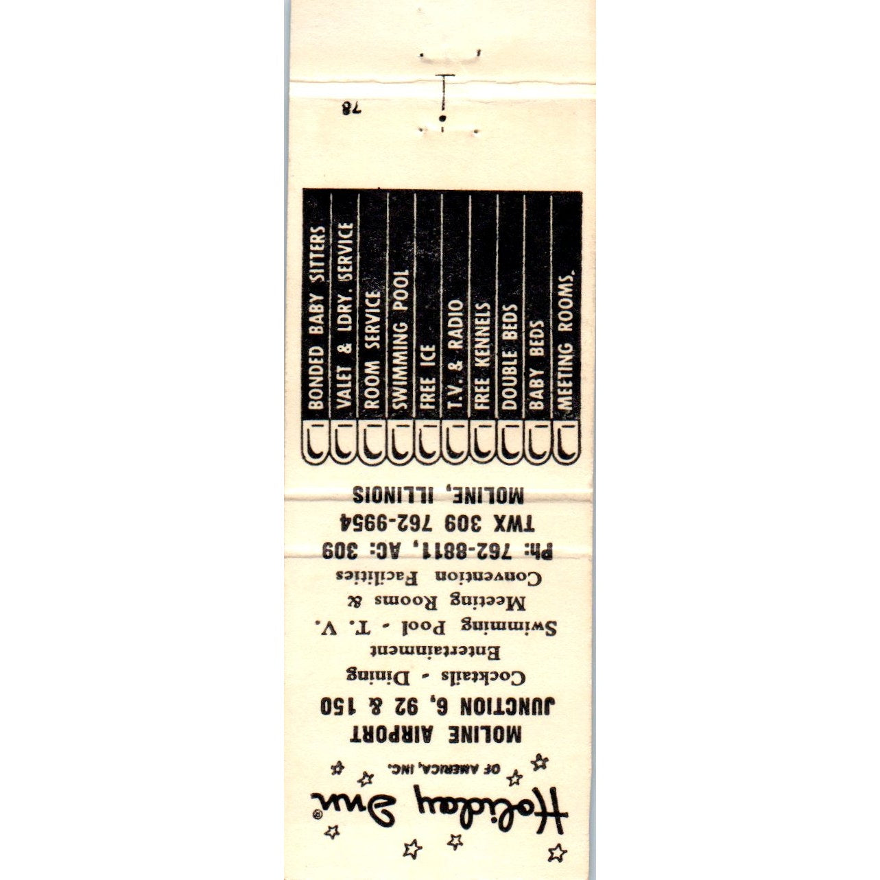 Holiday Inn Moline Airport Advertising Matchbook Cover MM9-9
