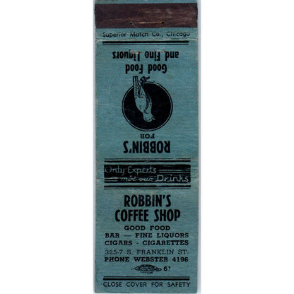 Robbins Coffee Shop Franklin St. Chicago Advertising Matchbook Cover MM9-8