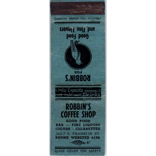 Robbins Coffee Shop Franklin St. Chicago Advertising Matchbook Cover MM9-8