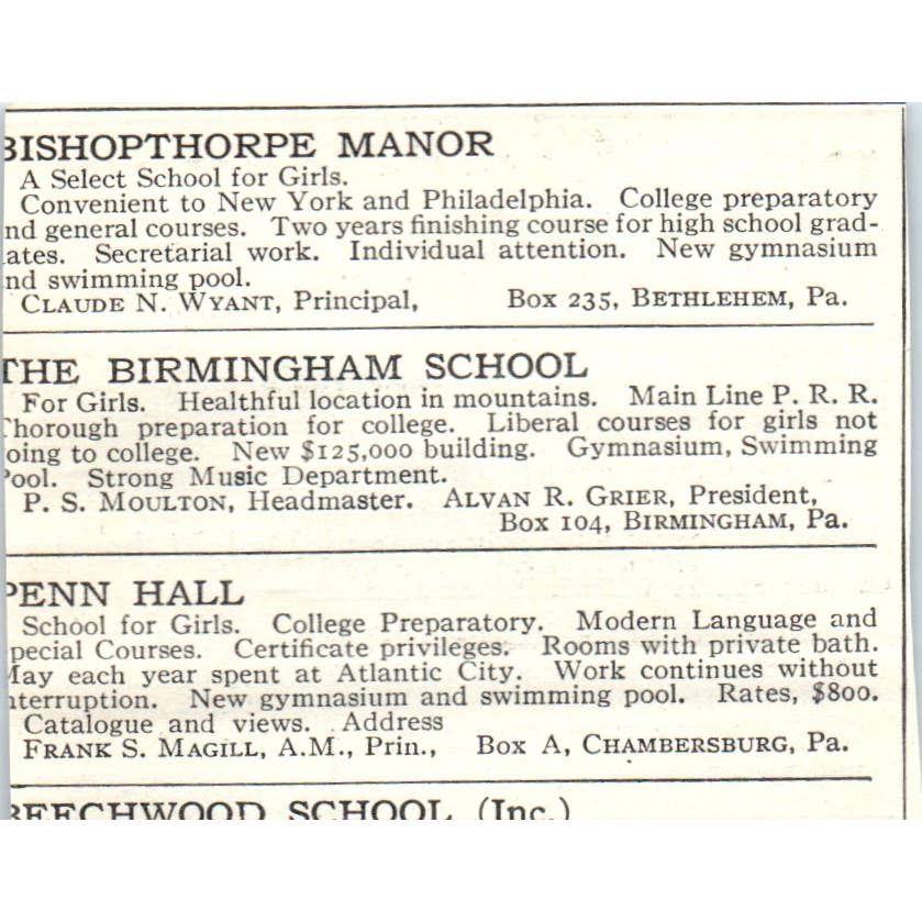 c1920 Harper's Ad - Dwight School for Girls Miss Creighton Englewood EA3-2