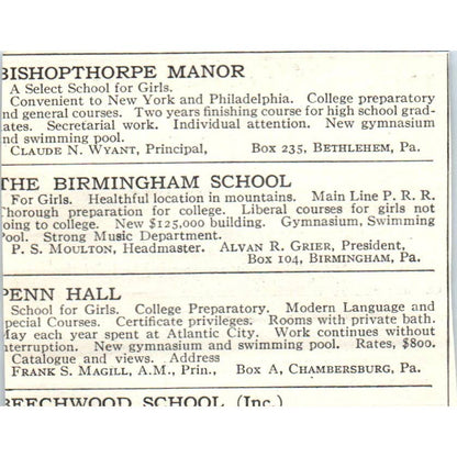 c1920 Harper's Ad - Dwight School for Girls Miss Creighton Englewood EA3-2