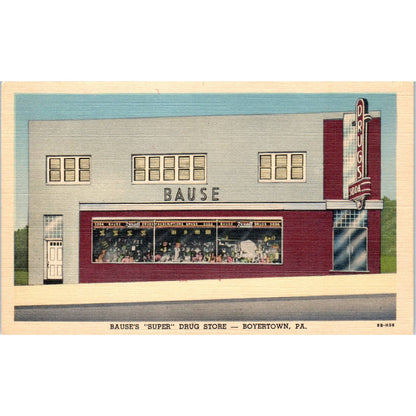 Vintage Postcard Bause's Super Drug Store Boyertown PA TD9-P1