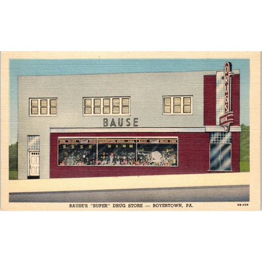 Vintage Postcard Bause's Super Drug Store Boyertown PA TD9-P1
