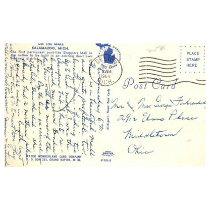 Vintage Postcard - On The Mall - Kalamazoo Michigan AD9
