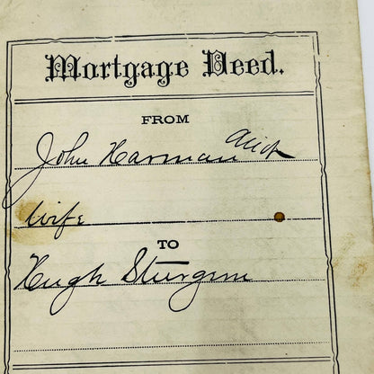 1888 Mortgage Deed Hugh Sturgum Dallas Ohio C12