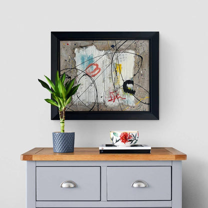 Original Framed Mixed Media Abstract Art Painting 23x19" 1985 w/ COA