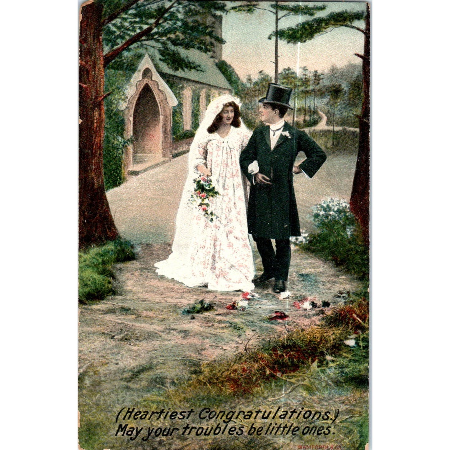 Victorian Wedding Congratulations Original Postcard TK1-P19