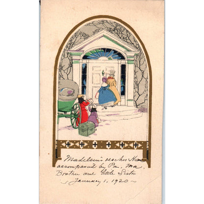 1920 Victorian Greeting Card Illustrated Family Returns Home in a Carriage SE4