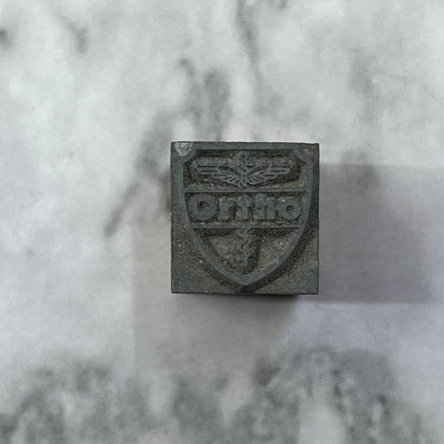 Vintage Printing Letterpress Printers Block Plate ORTHO Logo Crest TJ511