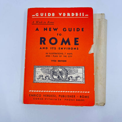 1953 A New Guide to Rome and Its Environs Book w/ Large Fold Out Travel Map TA3