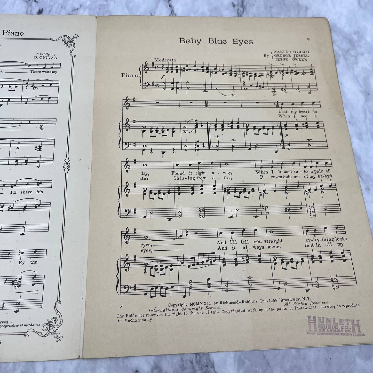 Baby Blue Eyes from Troubles of 1922 Walter Hirsch George Jessel Sheet Music TI1