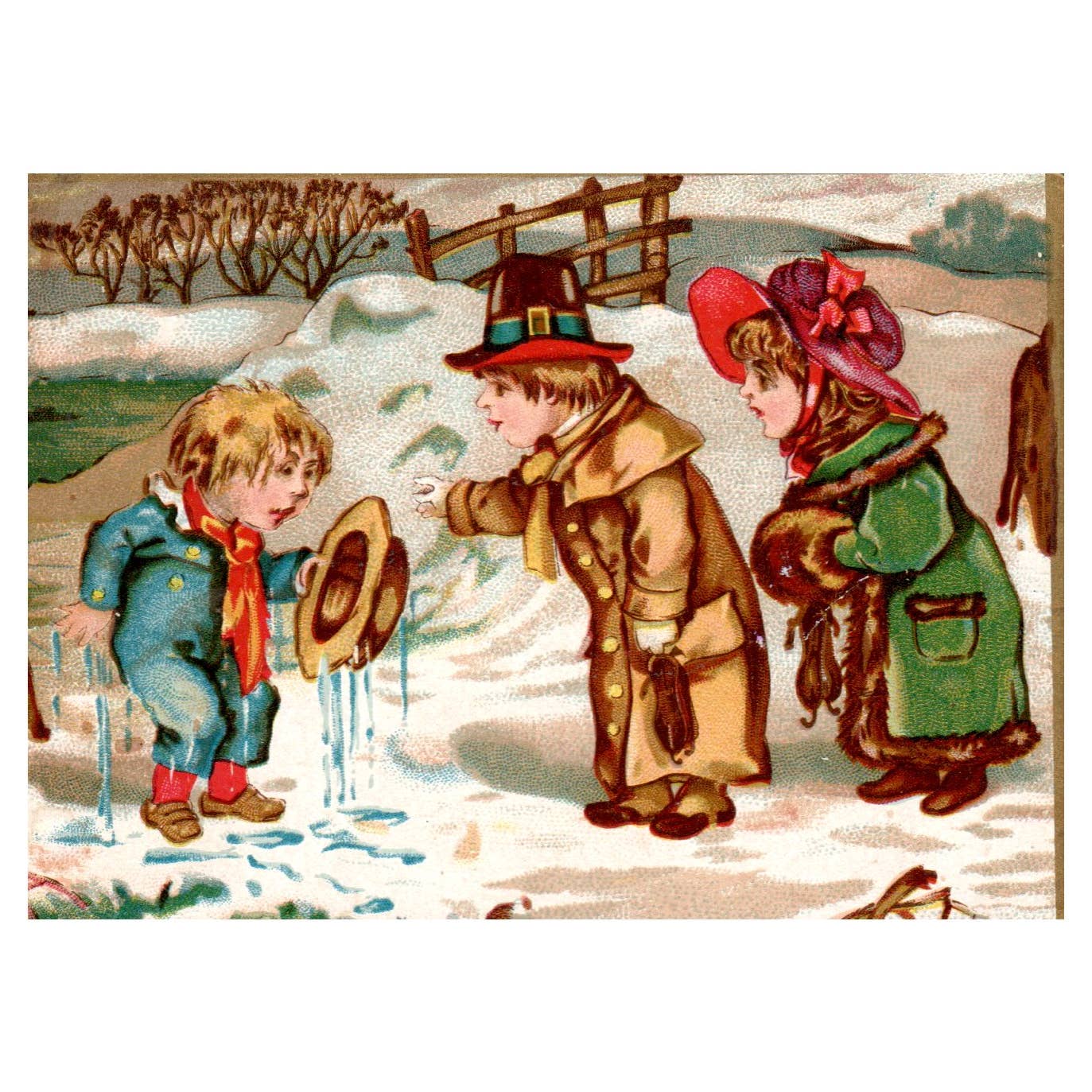 Victorian Christmas Snow Scene BLANK - 1880s Victorian Trade Card TJ8-3