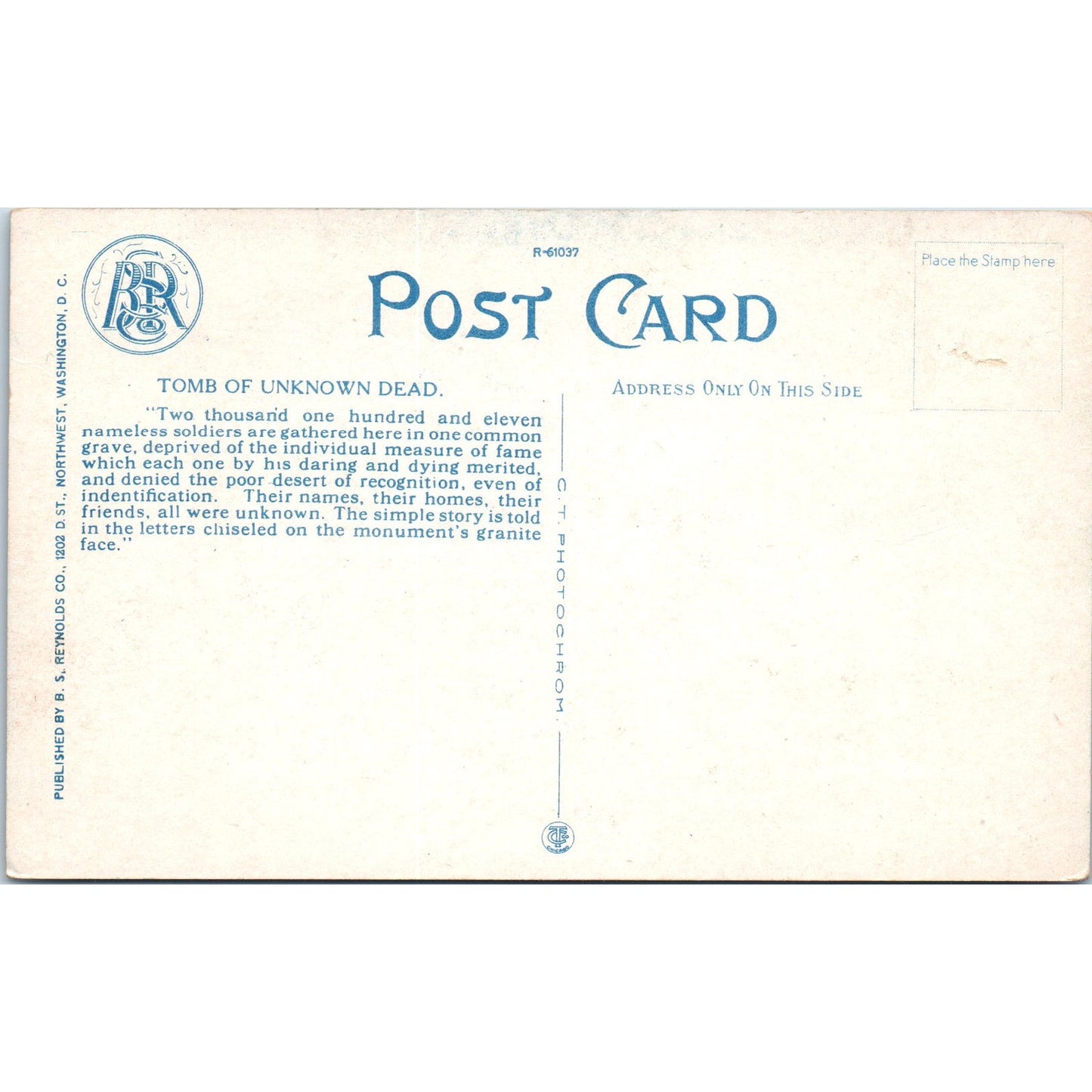 The Tomb of the Unknown Dead Original Postcard P3-3