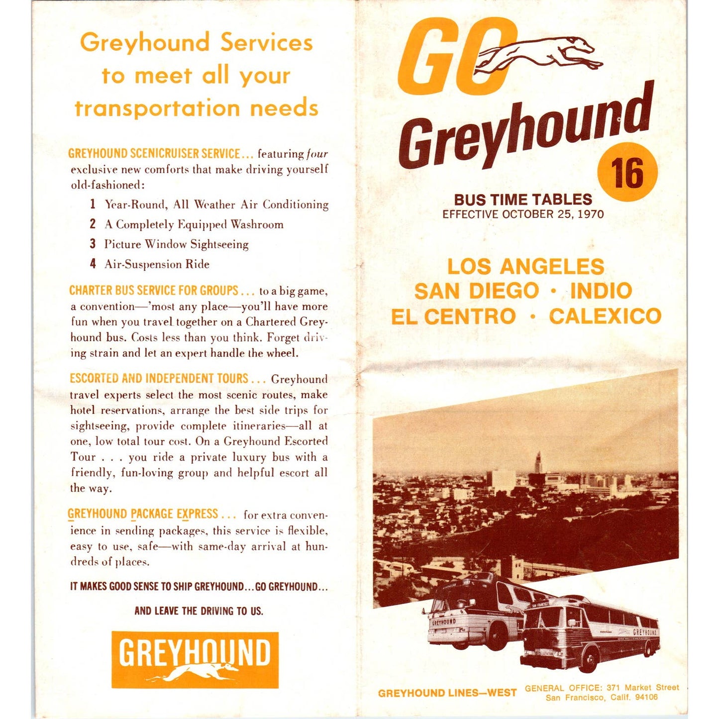 1970 Greyhound Bus Timetables Los Angeles San Diego Indio El Centro Brochure SF3