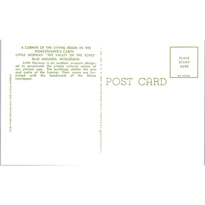 Cabin Living Room Little Norway Blue Mounds Valley of the Elves WI Postcard PB9