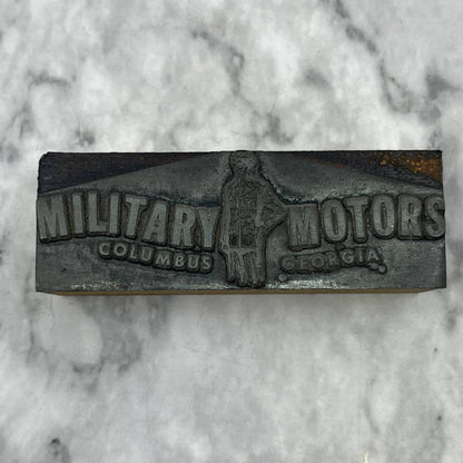 Vtg Printing Letterpress Printers Block Plate Military Motors Columbus GA TJ51
