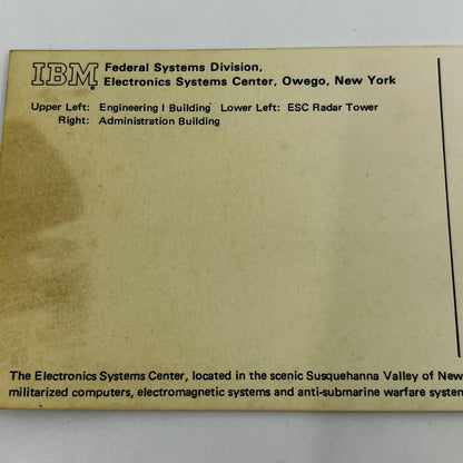 1960s Long Postcard IBM Federal Systems Division Owego New York SC5